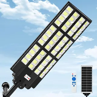 ZIZIWIN Große Solar Straßenlaterne für Außen, IP67 Wasserdichte Solarlampen mit Bewegungsmelder, 7000K Große Solarleuchten für Außen mit Fernbedienung, Solar Wegeleuchte für Garten Parkplatz Straßen