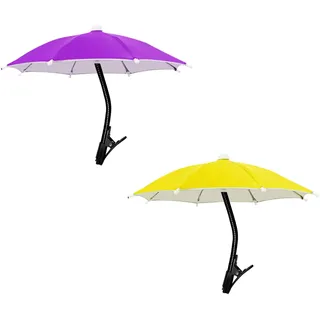 SIEBOLD 2 Stück Mini Handy Regenschirm mit Clip,Faltbar Sonnenschirm für Handy,Handy Sonnenschutz,für Outdoor Strand Garten Sonnenschirm(Lila und Gelb)