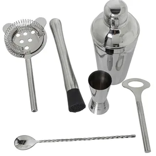 DRW Cocktail-Set, 6-teilig, Edelstahl, glänzend, Löffel, 28 cm, Shaker 550 ml