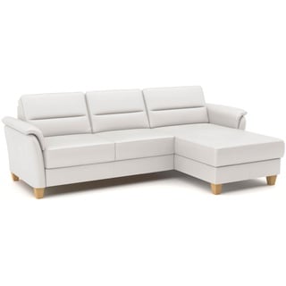 CAVADORE Leder-Eckcouch Palera mit Longchair / Landhaus-Sofa mit Federkern, Schlaffunktion + Bettkasten / 244 x 89 x 163 / Leder Weiß