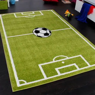 Paco Home Kinderteppich »ECE Fussball 953« rechteckig 14 mm Höhe Kurzflor, Spiel-Teppich, Motiv Fußballfeld, Kinderzimmer, grün