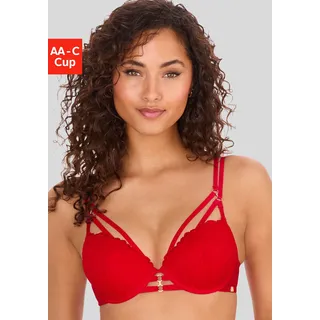 JETTE Push-up-BH mit Bügel und aufregenden Ring- und Bänderdetails, sexy Dessous, rot