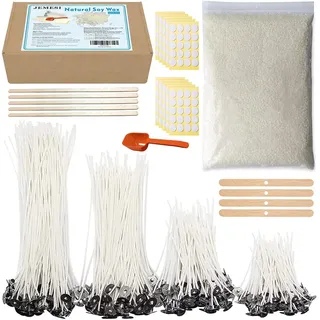 JEMESI Kerzenherstellung Set,1kg Sojawachs mit Kerzendocht 200 Stück, Festen Halter für Kerzen Anfänger DIY Starter Set, für die Kerzenherstellung