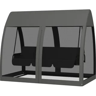 Outsuuny 2 in 1 Hollywoodschaukel mit Liegefunktion 3-Sitzer Gartenschaukel mit Baldachin, Mückennetz, Schaukelbank belast bis 300kg, Gartenliege für Garten, Terrasse, 240 x 140 x 197 cm, Grau