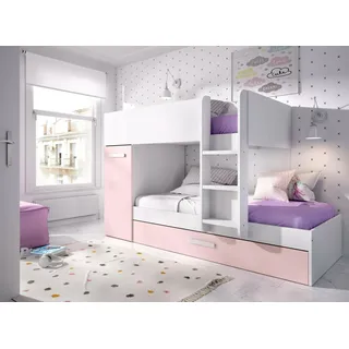 Dmora - Schlafzimmer Eiger, Komplettes Schlafzimmer, Kinderzimmer, Loft-Bett Kit, 244x112 h150 cm, Weiß und Rosa