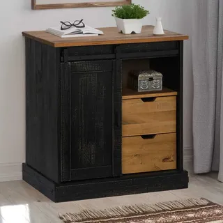 vidaXL Sideboard HALDEN mit Schiebetür Schwarz 80x40x80 cm Massivholz - Schwarz