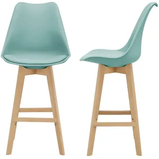 [en.casa] Barstuhl Lublin 2er-Set - Grün , Holz , 48x105x58 cm , Esszimmer, Barmöbel, Barhocker