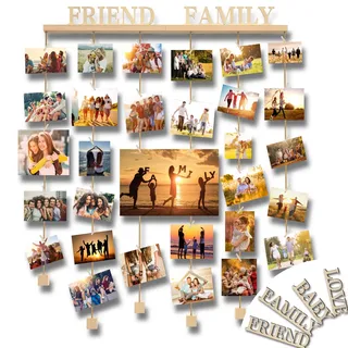 Uping Fotovorhang mit 35 Klammern DIY Bilderrahmen Collage mit Schnur | DIY Fotowand Fotogirlande & Fotoseil Fotovorhang Fotokette Deko für Hochzeiten,verstellbare Länge