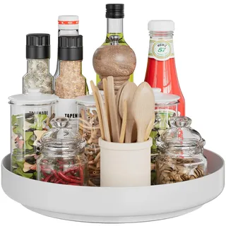 Drehbares Gewürzregal Lazy Susan – 360° drehbar, Metalltablett, Organizer, 32 cm, für Speisekammer, Küche, Möbelstück, Bad, Kühlschrank, Tisch, Weiß
