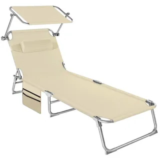 tectake Sonnenliege Chloé, 190 x 68 x 111 cm, mit Seitentasche, beige , Beige , Kunststoff , 68x111x161 cm , Gartenmöbel, Gartenliegen