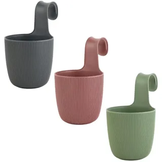 Engelland - 3 x Blumentopf, Balkontopf zum Aufhängen, Farbmix, Hängetopf für runde & eckige Balkongeländer, Pflanzkübel, Wasserspeicher, Drainageeinsatz, UV- & Frostbeständig, Ø 15 cm