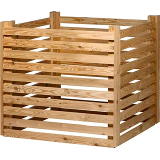 dobar® Green Label Praktischer Komposter Semi | Kompostbehälter aus Lärchenholz | Gartenkomposter mit 350 Liter Fassungsvermögen | 76 x 76 x 73 cm | Natur