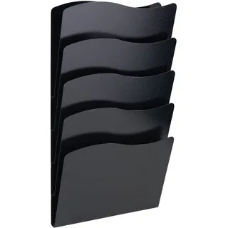 Wandprospekthalter, A4 Hochformat, 5 Fächer, schwarz, Stahl