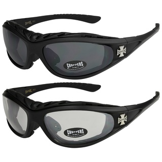 X-CRUZE 2er Pack Choppers 911 Sonnenbrillen Motorradbrille Sportbrille Radbrille - 1x Modell 01 (schwarz/getönt) und 1x Modell 02 (schwarz/annährend transparent) - Modell 01 + 02 -