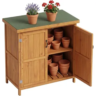 Relaxdays Gartenschrank, Holz, aufklappbares Dach, wetterfest, Hellbraun | Einlegeboden, HBT: 88 x 75 x 44 cm, Gerätehaus