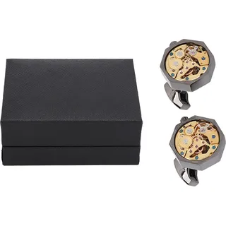 2Pcs Herren Manschettenknöpfe Uhrwerk Design Silber Schwarz Fadeless Messing polierte Oberfläche Manschettenknöpfe für Hochzeit Treffen
