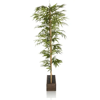 HJH Office Kunstpflanze Bambus I künstliche Deko Pflanze 150cm, pflegeleichter Bambusstrauch, Sichtschutz Kunstbaum Grün, 871052