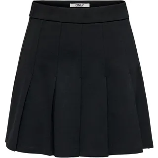 Minirock ONLY "ONLPOPTRASH LIFE HW PLEAT SKIRT CC PNT", Damen, Gr. S, schwarz, Milano Rib, Obermaterial: 63% Viskose, 32% Nylon, 5% Elasthan, unifarben, kurz, Röcke Minirock, elastisches Bündchen, Falten Details