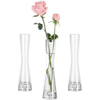 Hewory Blumenvase Modern 3er Glasvasen, 20cm Vase Schmal Vasen Glas Blumen Vase für Tischdeko, Glasvase Handmade Tulpenvase für Eine Rose für Hochzeitsdeko Tisch Deko Wohnzimmer Esstisch Startseite