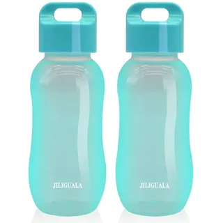 JILIGUALA Set mit 2 Plastik-Reise-Kaffeetassen für Milch, Kaffee, Tee, Fruchtsaft Blau 350 ml