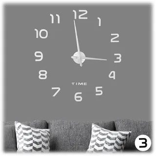 Relaxdays DIY Wanduhr, 3D-Zahlen, Uhr Wandtattoo zum Aufkleben, einfache Installation, Größe variabel, modern, silber