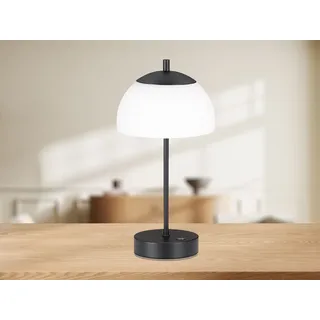 Kabellose Tageslicht Tischlampe 35cm dimmbar Schwarz, Lampenschirm Opalglas Weiß - Schwarz