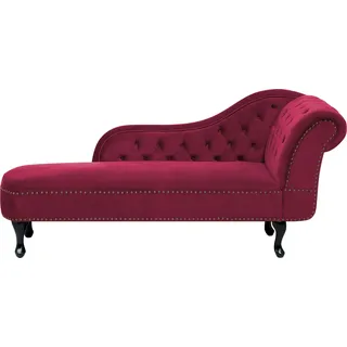 BELIANI Chaiselongue Rechtsseitig Burgunderrot Samtstoff Holzfüße Glamourös - Rot, Braun