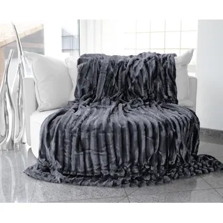Brandsseller Kuscheldecke Fellimitat doppelseitig XXL 220x240 cm – Flauschige Kunstfelldecke Sofa & Bett, warme Luxus Wohndecke, weich & gemütlich - 100% Polyester, waschbar – Anthrazit