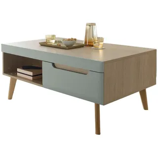 Furn.Design Couchtisch Pistazie grün, Eiche, skandinavisch 107 cm, Wohnzimmertisch mit Stauraum , Pastellgrün, Eichefarben , Holz , Nachbildung, Echtholz,Eiche , Uni, Holz Optik , 2 Schubladen , Rechteckig,Rechteckig , konisch , 67x46x107 cm , FSC 100% , Wohnzimmer, Wohnzimmertische, Couchtische