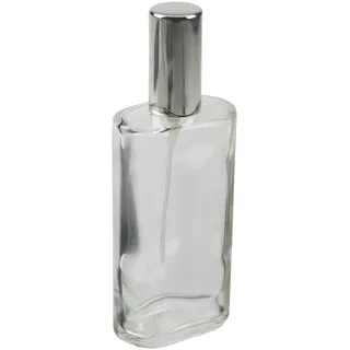 Fantasia Parfum Flakon leer mit Zerstäuberpumpe ovale Klarglas Flasche zum selber Befüllen mit Parfum Zerstäuber und Kappe in nachfüllbar, Silber, 100 ml (1er Pack)