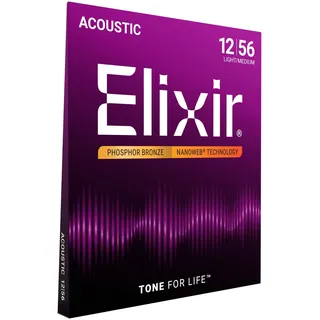 ELIXIR Elixir® 16077 Saiten Phosphor Bronze Akustik-Gitarrensaiten mit NANOWEB® Beschichtung, Light/Medium (.012-.056)