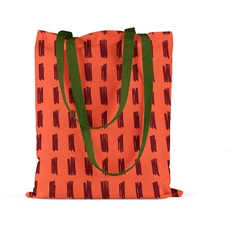 Le Jardin du Lin Bedruckte Einkaufstasche mit Grünen Langen Henkeln, Wiederverwendbare, Tasche, Faltbar, ​Stofftasche, Größe: 34 x 40 Cm