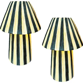 Marrakesch 2er Set Tischlampe Nachttischlampe 40cm groß aus Raffia bast | Boho Lampe Stehlampe als Wohnzimmer Schlafzimmer oder Kinderzimmer Deko | Tischleuchte Morjan Beige Schwarz E27 Fassung - Beige