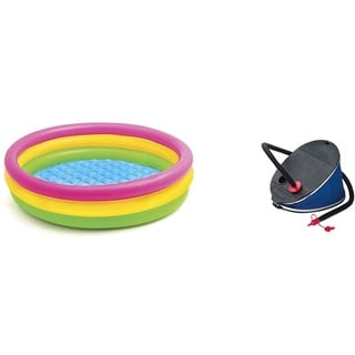 Intex 57412NP - Sunset Glow Baby Pool, 3-Ring, ø 114 x 25 cm & Giant Bellows Fußpumpe - Luftpumpe - 30 cm - Mit 3 Düsenaufsätze