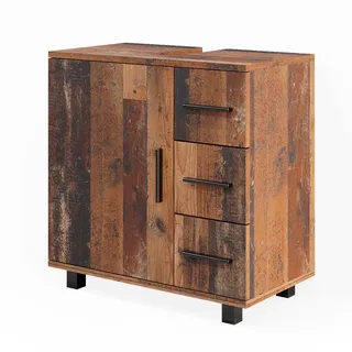 Vicco Waschbeckenunterschrank Ilias Eiche rustikal 60 x 61 cm mit Tür und 3 Schubladen