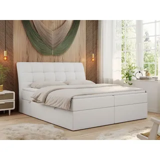 MKS Meble Boxspringbett 120x200 mit Matratze, Bett mit Multipocket - Matratze H4 und Topper, Polsterbett 120x200 mit Bettkasten und Kopfteil, DIEGOS - 120x20... - Weiß
