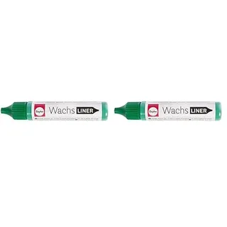 RAYHER HOBBY Rayher 31500430 Wachs-Liner, grün, Flasche 30 ml, zum Kerzen bemalen, Wachsstift, Flüssigwachs zum Malen direkt aus der Flasche, Piniengrün (Packung mit 2)