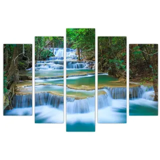 AREDE 5er Set Wandkunst Gemälde Bild Poster Wasserfälle in einem tropischen Wald | 120 x 80 cm | Wandbilder Wanddekoration Home Office Wohnzimmer Schlafzimmer Dekoration | Fertig zum Aufhängen