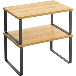 Songmics Gewürzregale-Set Bystro mit Metallrahmen Natur-Schwarz 2-teilig