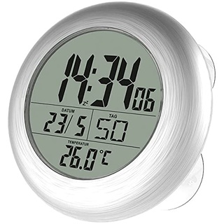 infactory Badezimmer Funkuhr: Digitale Bad-Funk-Wanduhr mit Thermometer, Alu, Saugnäpfe, IP24 (Bad Funkuhr, Badezimmeruhren, Geschenkideen)