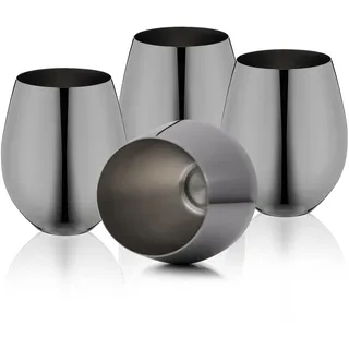 WOTOR Schwarze Weingläser, 4er-Set, 530 ml, unzerbrechlich, ohne Stiel, Edelstahl, Weinglas aus Metall für Outdoor, Reisen, Camping, Pool, Ideales Weinzubehör Geschenk