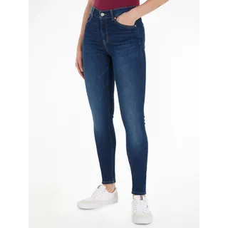 Skinny-fit-Jeans TOMMY JEANS "NORA MID RISE", Damen, Gr. 33, Länge 28, blau (denim schwarz), Denim/Jeans, Obermaterial: 92% Baumwolle, 4% Elasthan, 4% Polyester, unifarben, skinny fit lang, Jeans Skinny-fit-Jeans, mit Waschung, Logo-Badge
