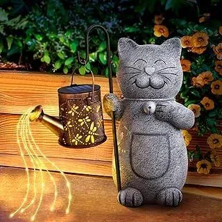 Hinshark Geschenke für Frauen Mama Oma, Katze Garten Deko Gartenstatuen mit Solar Laterne, Geschenk für Sie Valentinstag, Geburtstagsgeschenk für Frauen, Gartendeko Draußen Wetterfest, Deko Wohnzimmer