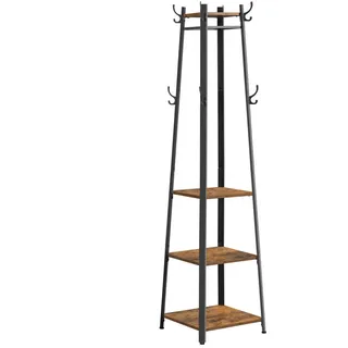 Boxxx Kleiderständer , Braun, Schwarz , Metall, Holzwerkstoff , Vintage , 43x180x43 cm , Hutablage, standfeste Füße , Garderobe, Garderobenständer