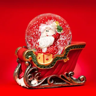 SIKORA SK22 Kleine Glas Deko Schneekugel Weihnachtsmann auf dem Schlitten Weihnachtsdeko D:45mm
