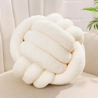 Yhoelata Knotenkissen, Dekokissen Beige Weiß, Zierkissen Aesthetic Sofakissen aus Teddysamt, Bett Deko Kissen Runden für Kind Schlafzimmer, Geschenk 28 cm