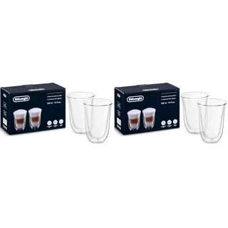 De'Longhi Gläser Set DLSC312, 2 doppelwandige Thermogläser mit Isolierfunktion für kalte und warme Getränke, widerstandsfähiges Borosilikatglas, Spülmaschinenfest, Fassungsvermögen 330 ml, 2 Stück