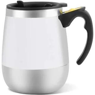 Tyenaza Selbstrührender Kaffeebecher aus Edelstahl, Selbstrührender Becher Elektrischer magnetischer Edelstahl Mischbecher automatischer Mixbecher für Kaffee Tee heiße Schokolade(Weiß)