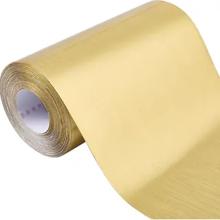 CRASPIRE Peel and Stick Geborstelt Gold Tapete Rand PVC Selbstklebend Abnehmbar Kontaktpapier 10 m x 9,9 cm Wasserdicht Spiegelrahmen Aufkleber für Badezimmer Küche Tisch DIY Dekoration