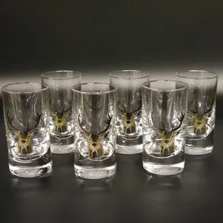 GTK - Geweihe & Trophäen KRUMHOLZ Hirschkopf Stamper hoch Schnapsglas Gläser 6 er Set 2 cl Glas Jagd Dekor Motiv Geschenk Neu